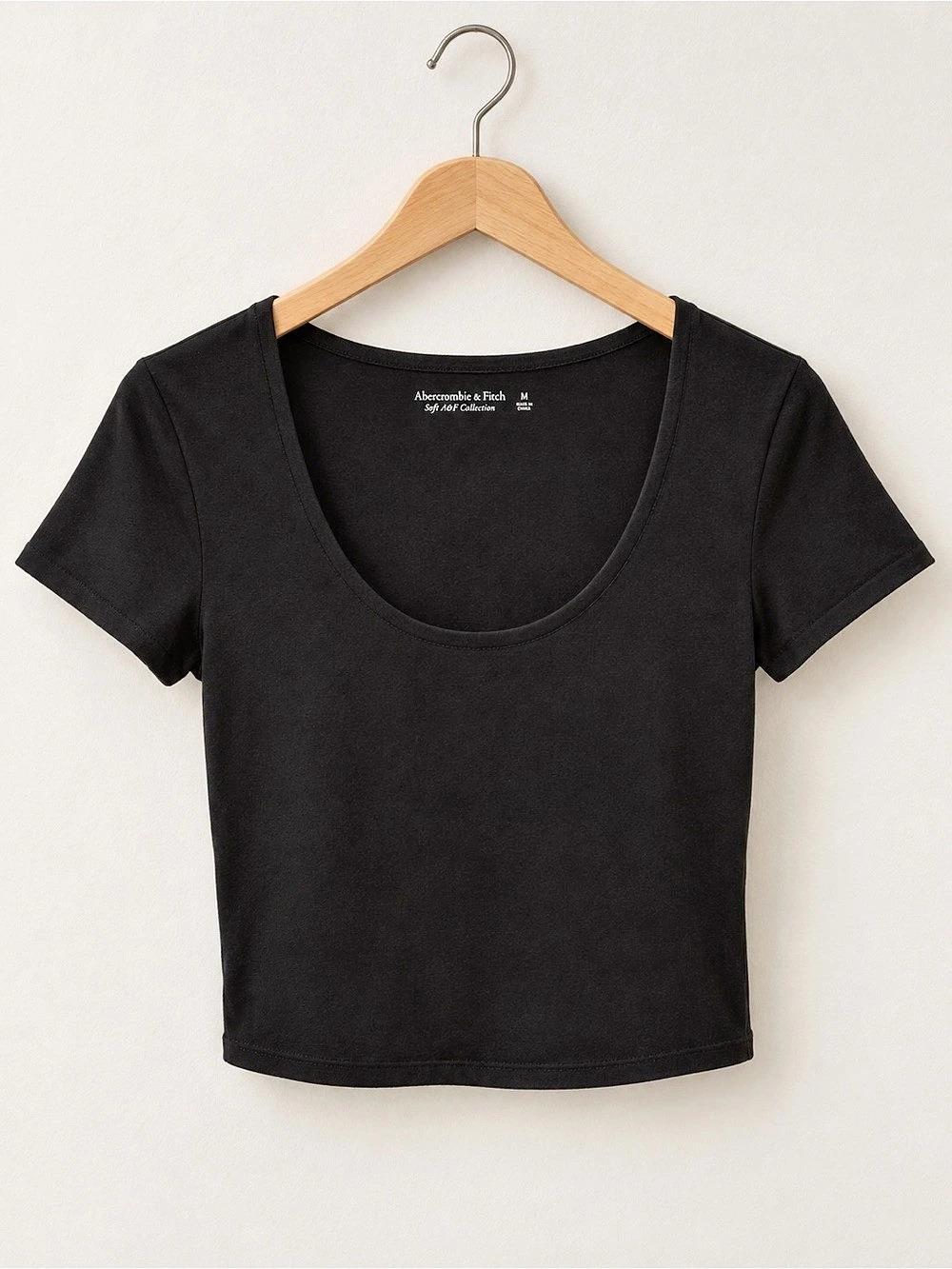 Abercrombie & Fitch Soft A&F Collection Scoop Neck Crop Tee Black Medium